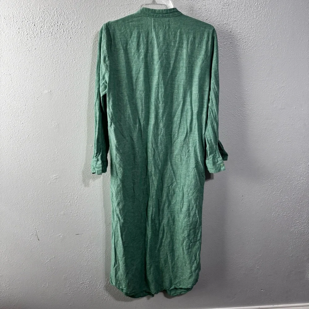 Pomander Place Green Button-Up Shirt line cotton medium Lagenlook - Picture 5 of 7
